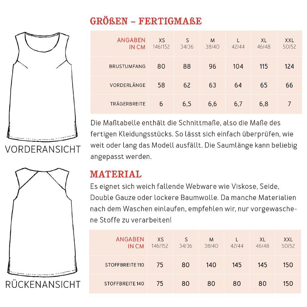 Papierschnittmuster ärmelloses Top Frau Merle XS-XXL